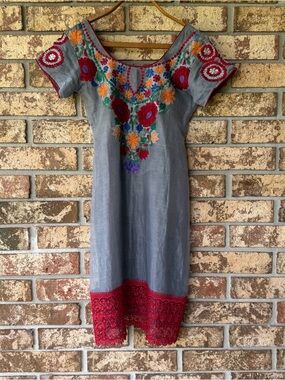 Handmade Puebla Dress See Measurements Embroidered Florals Pre-Loved Good!